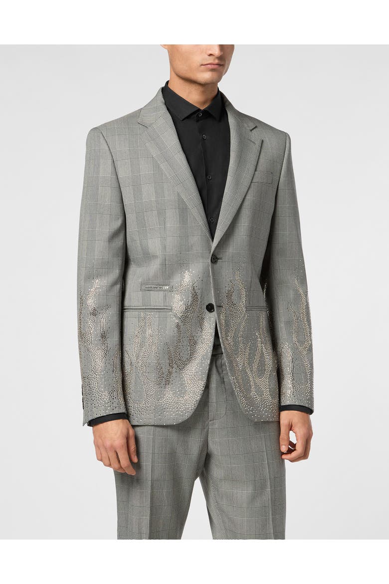 English Check Blazer Ls Strass Flame Men, Main, color, black/turquoise