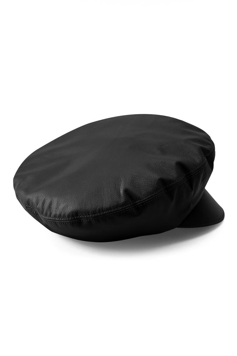Kamilah Leather Baker Boy Hat, Alternate, color, BLACK