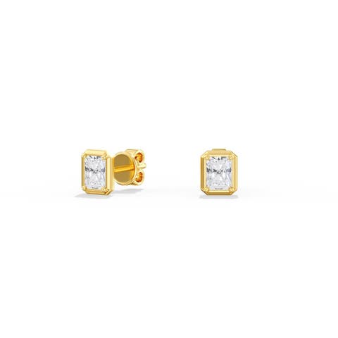 Gold Frame Radiant Lab Diamond Studs in 14K Gold