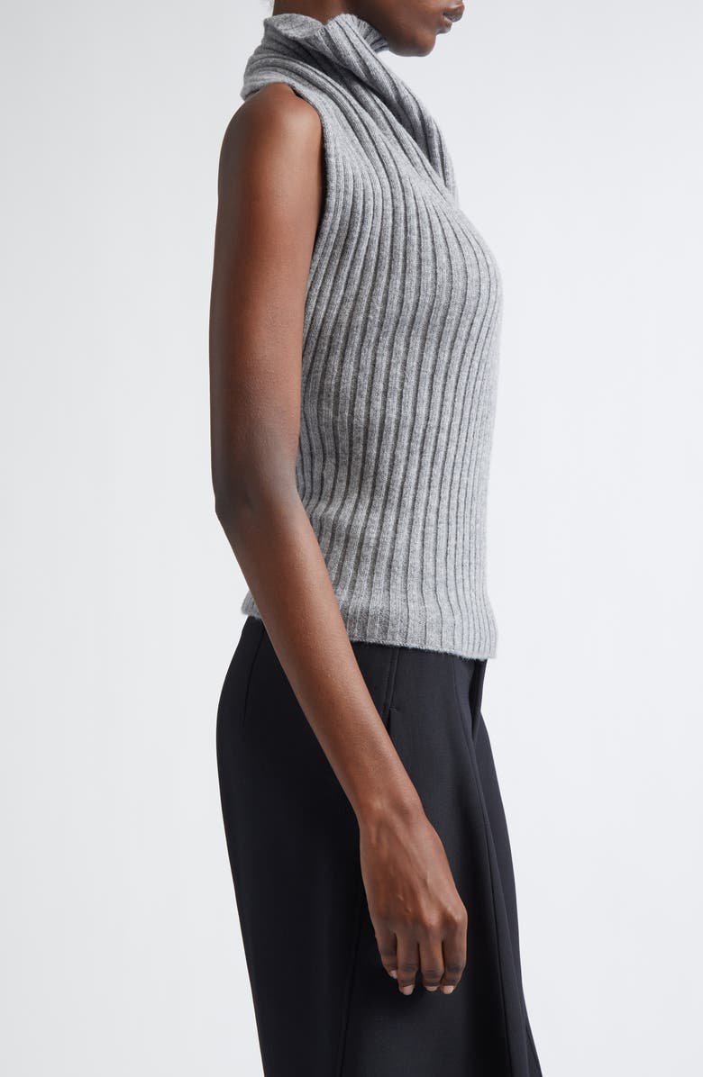 Victoria Beckham Draped Sleeveless Lambswool Blend Sweater, Alternate, color, Grey Melange