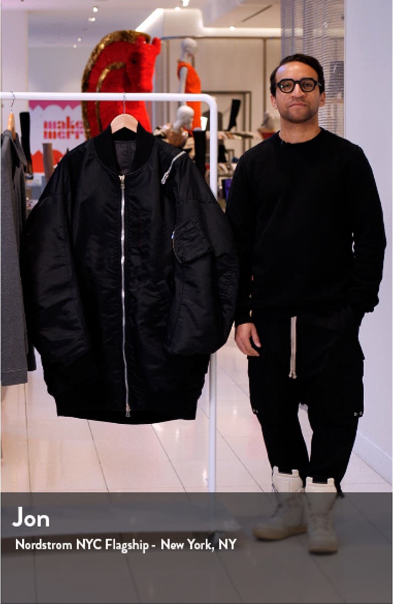 Double Zip Detail Nylon Balloon Bomber Jacket, sales video thumbnail