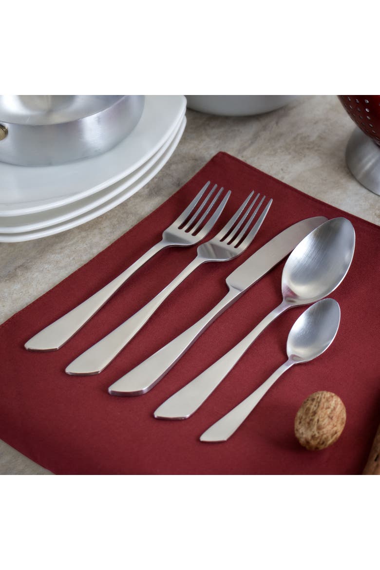 Gibbous 20 Piece Flatware Utensil Set, Stainless Steel Silverware Metal Service for 4, Alternate, color, Matte Silver