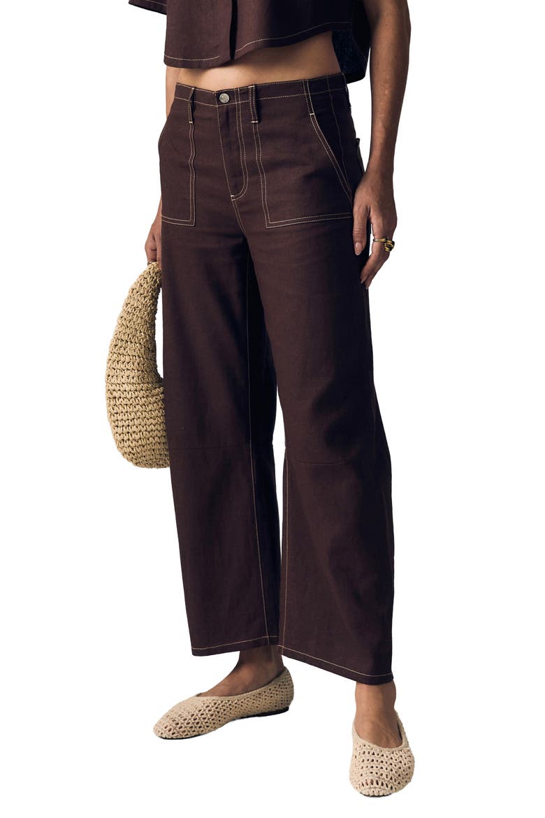 Utility Crop Barrel Leg Jeans, Alternate, color, COCOA