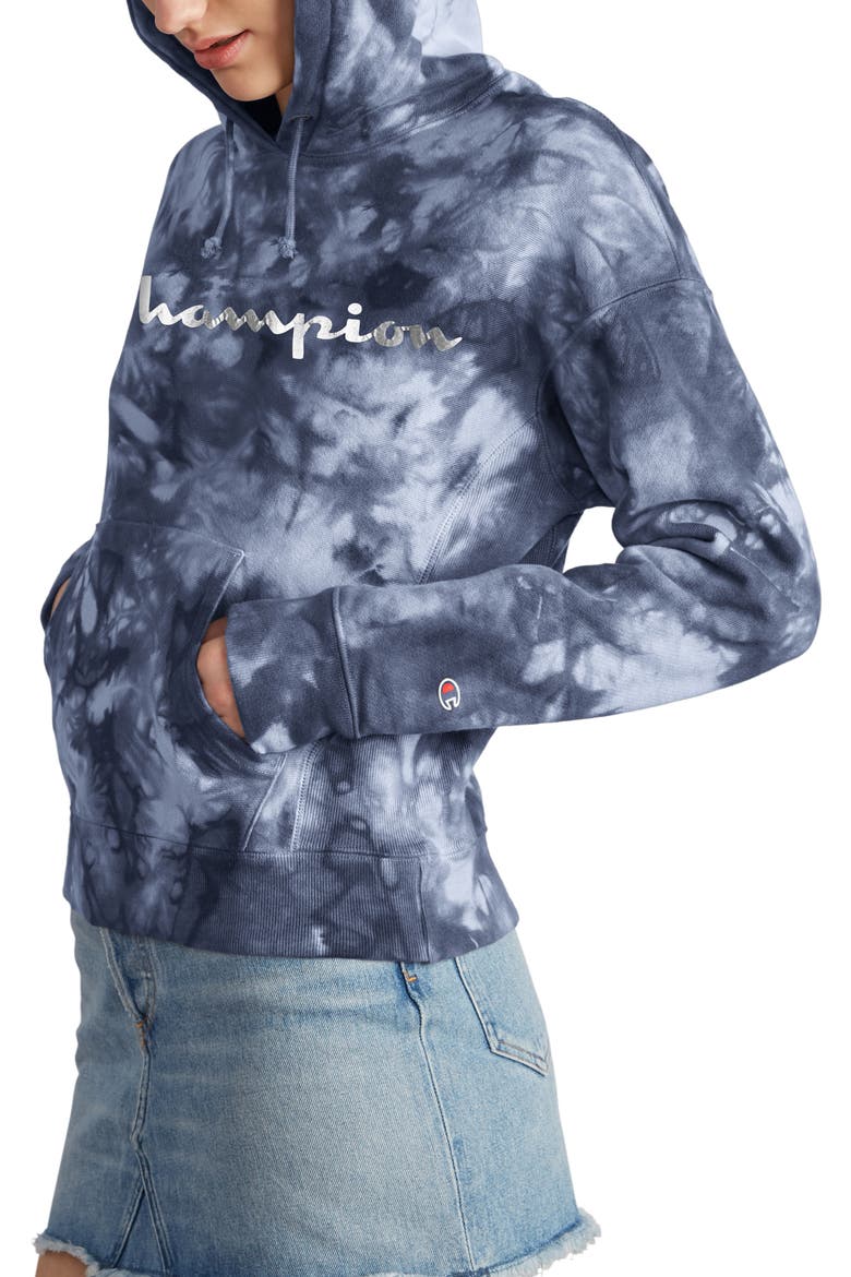 Rib Panel Tie Dye Hoodie, Alternate, color, TONAL IMPERIAL INDIGO DYE