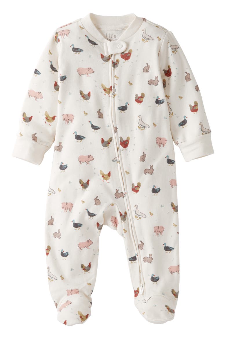 Print Organic Cotton One-Piece Pajamas, Main, color, LP FARM FRIENDS