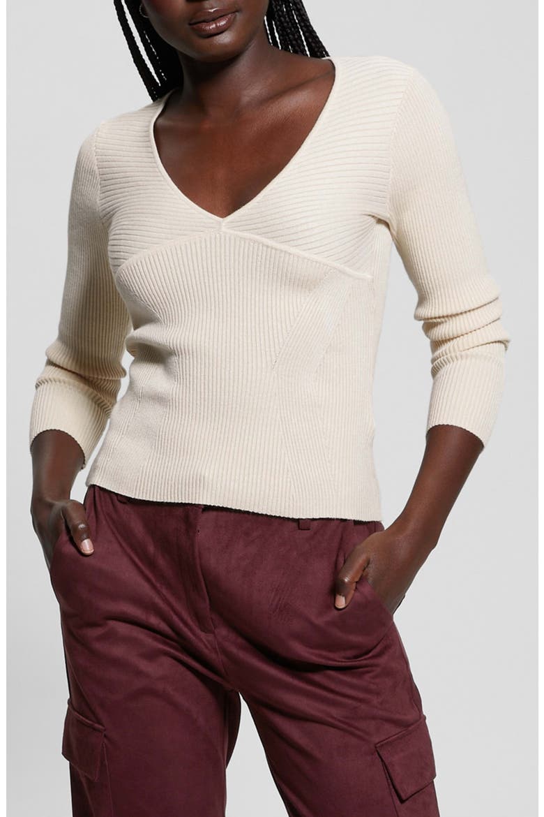 Cirila V-Neck Rib Sweater, Main, color, PEARL OYSTER