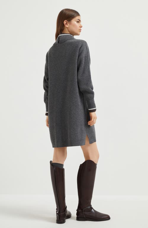 Brunello Cucinelli High-neck Ribbed-knit Mini Dress In Gray