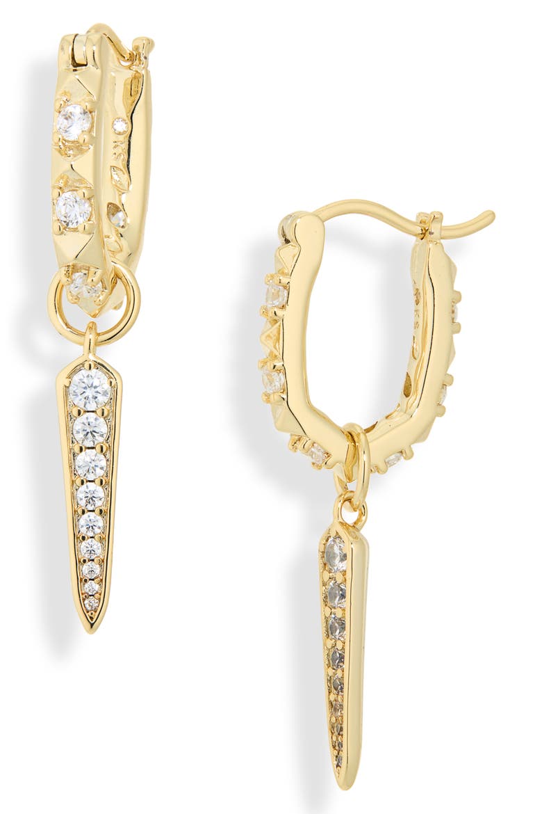 Fate Charm Huggie Earrings, Main, color, GOLD/ WHITE CZ