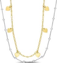 DELMAR Two-Tone Heart and Ball Bead Chain Necklace