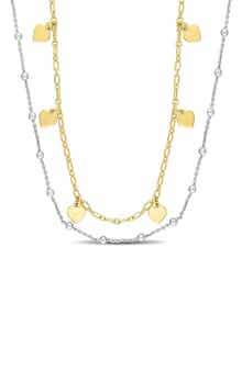 DELMAR Two-Tone Heart and Ball Bead Chain Necklace