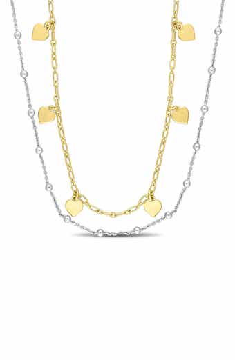 Two-Tone Heart and Ball Bead Chain Necklace