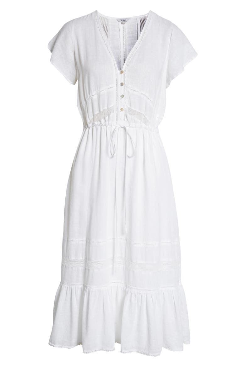 Kiki Tie Front Linen Blend Dress, Alternate, color, WHITE LACE DETAIL