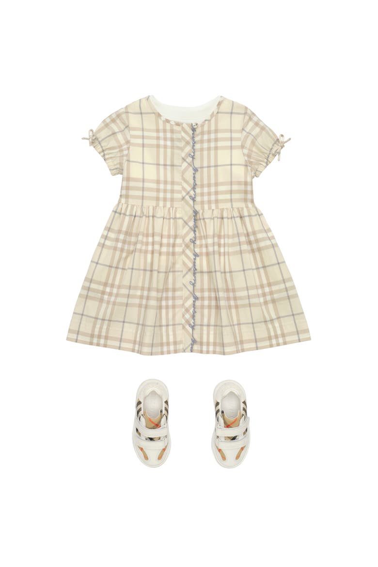 Check Cotton Dress, Alternate, color, Sesame beige