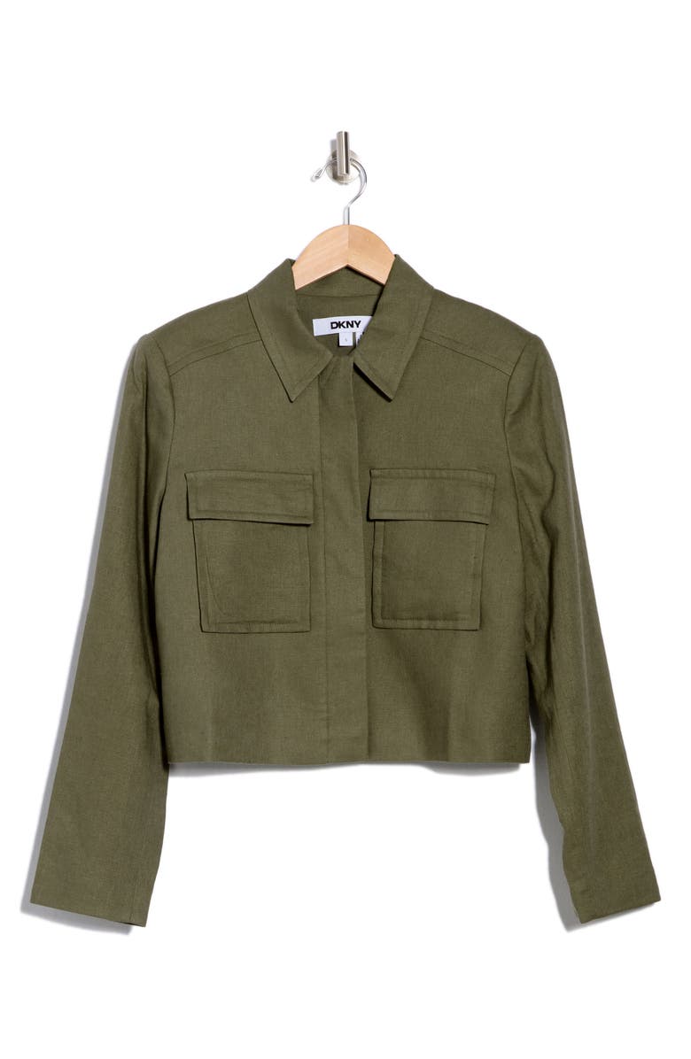 DONNA KARAN Utility Linen Blend Crop Jacket, Alternate, color, Utility Green
