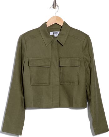DONNA KARAN Utility Linen Blend Crop Jacket | Nordstromrack