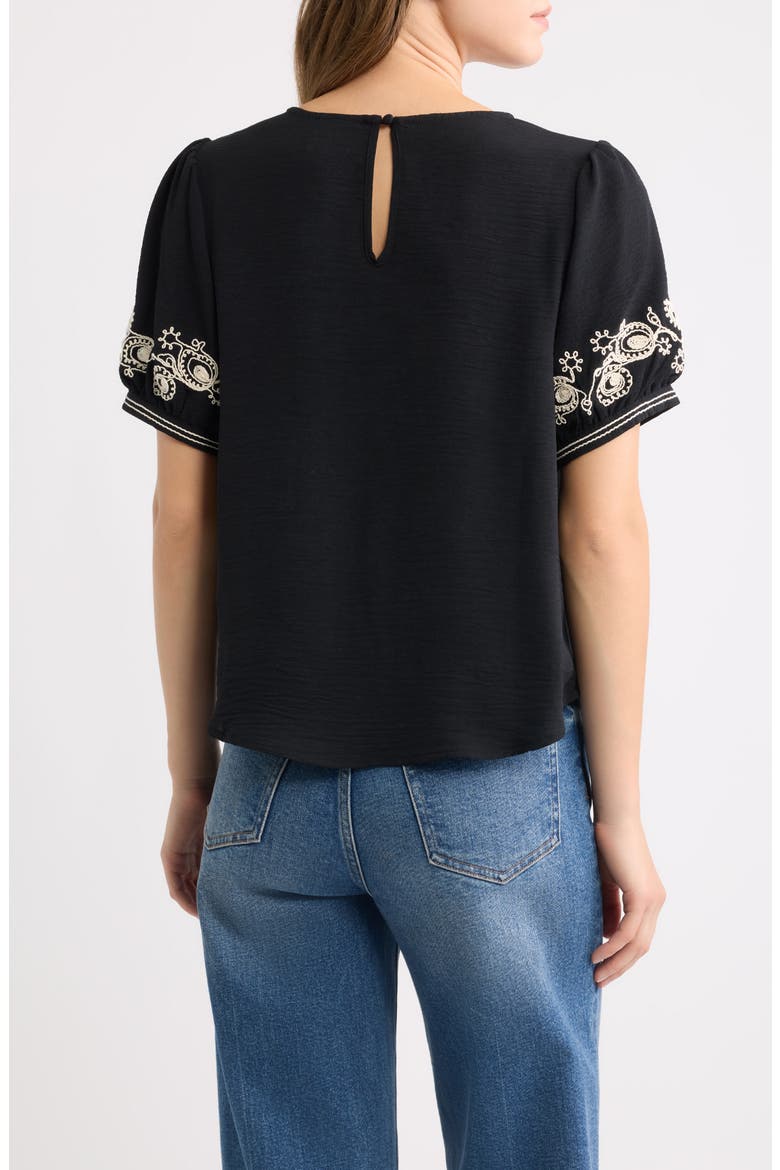 Embroidered Sleeve Peasant Top, Alternate, color, BLACK/ CREAM