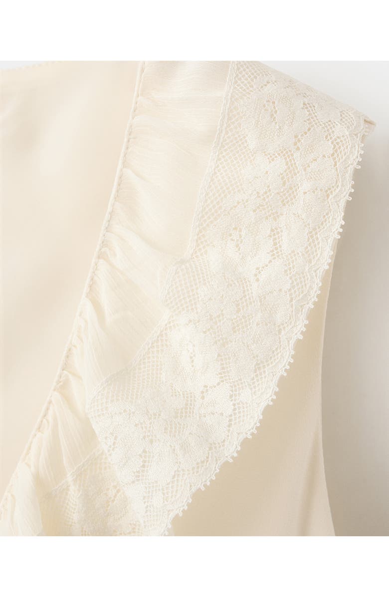 MANGO Ruffled Lace Trim V-Neck Midi Dress, Alternate, color, Vanilla