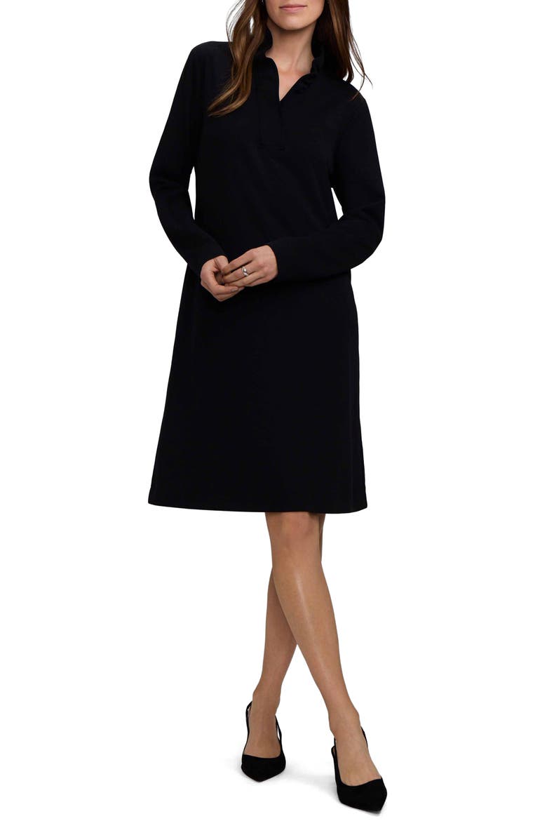 Tammy Long Sleeve Crepe Shirtdress, Main, color, BLACK