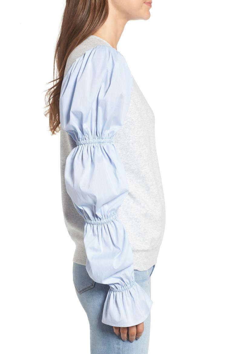 x Something Navy Poplin Sleeve Sweatshirt, Alternate, color, GREY LIGHT HEATHER COMBO