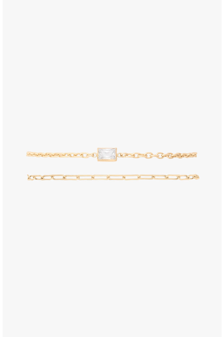 Bezel Stone and Paperclip 14k Gold filled Bracelet Two Stack, Main, color, Gold