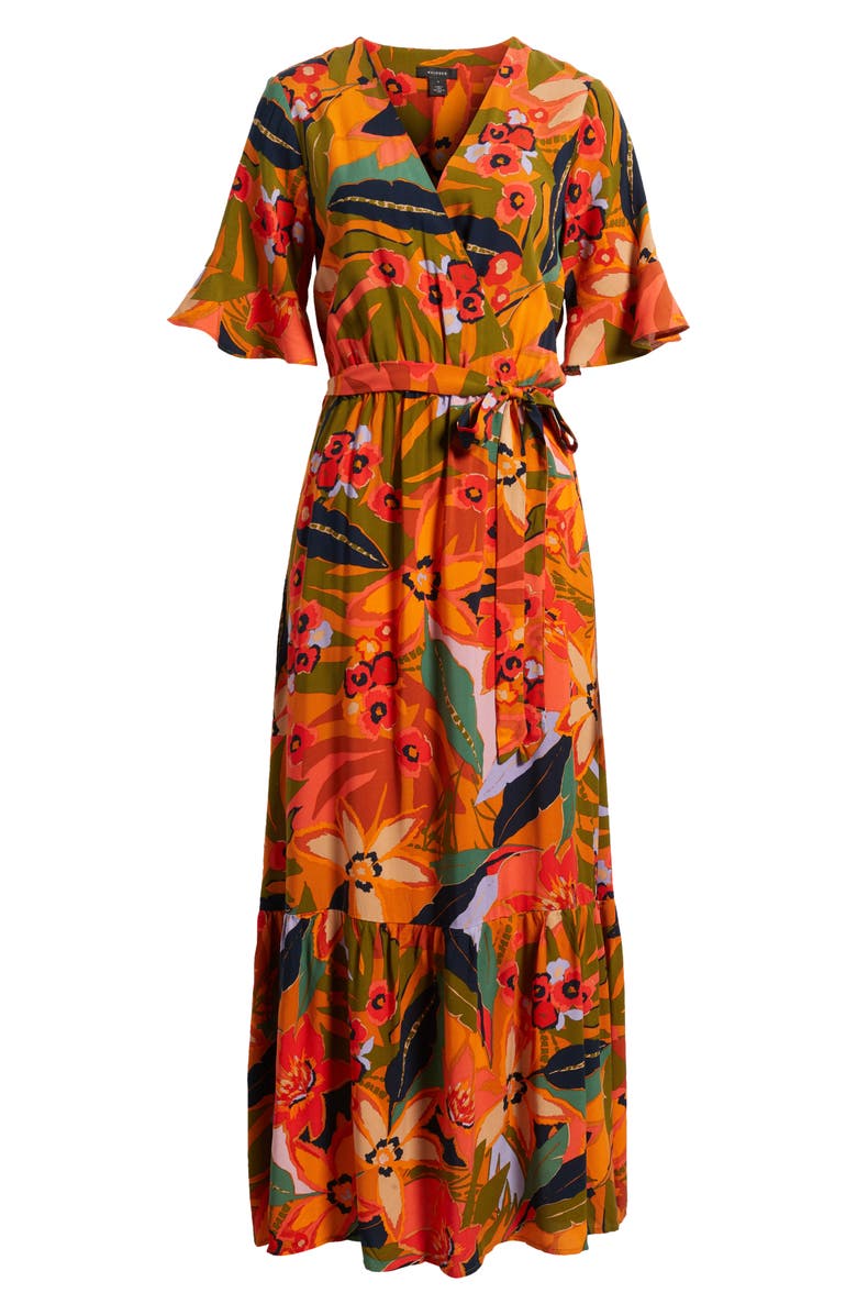 Halogen<sup>®</sup> Floral Wrap Front Dress, Alternate, color, Green Multi