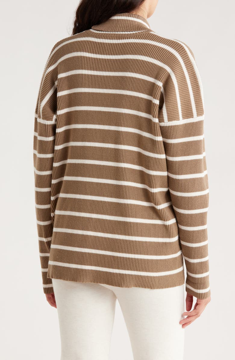 Splendid x Cella Jane Stripe Ribbed Turtleneck Sweater, Alternate, color, Snow/ Toast Stripe