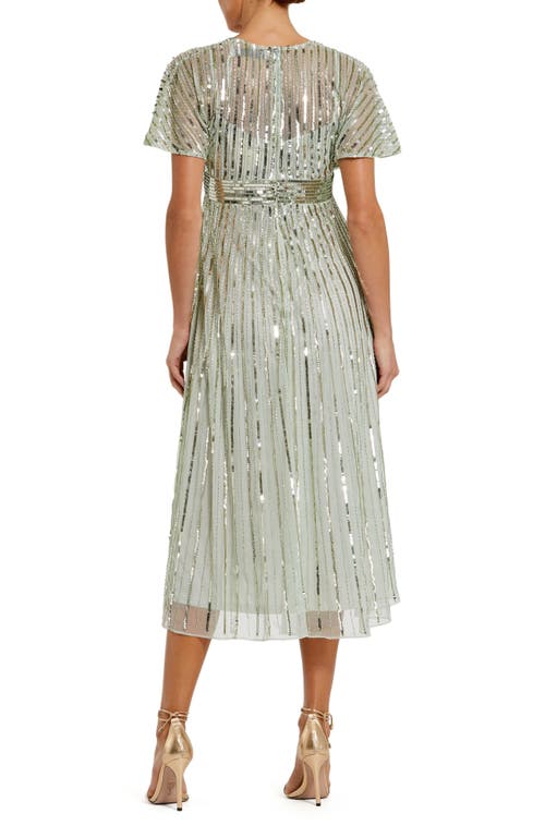 Mac Duggal Hand Embellished Short Sleeve A Line Midi Dress In Sage