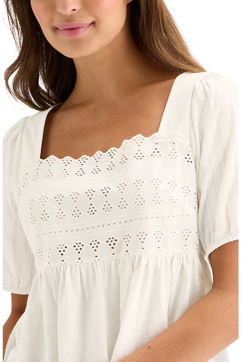 Schiffli Square Neck Cotton Top, Alternate, color, GARDENIA