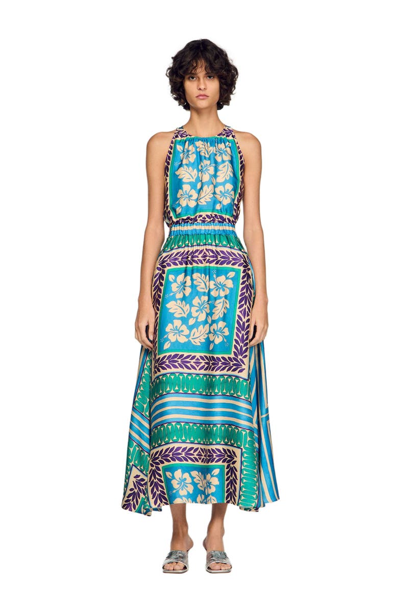 SANDRO Floral print maxi dress, Main, color, Green / Purple