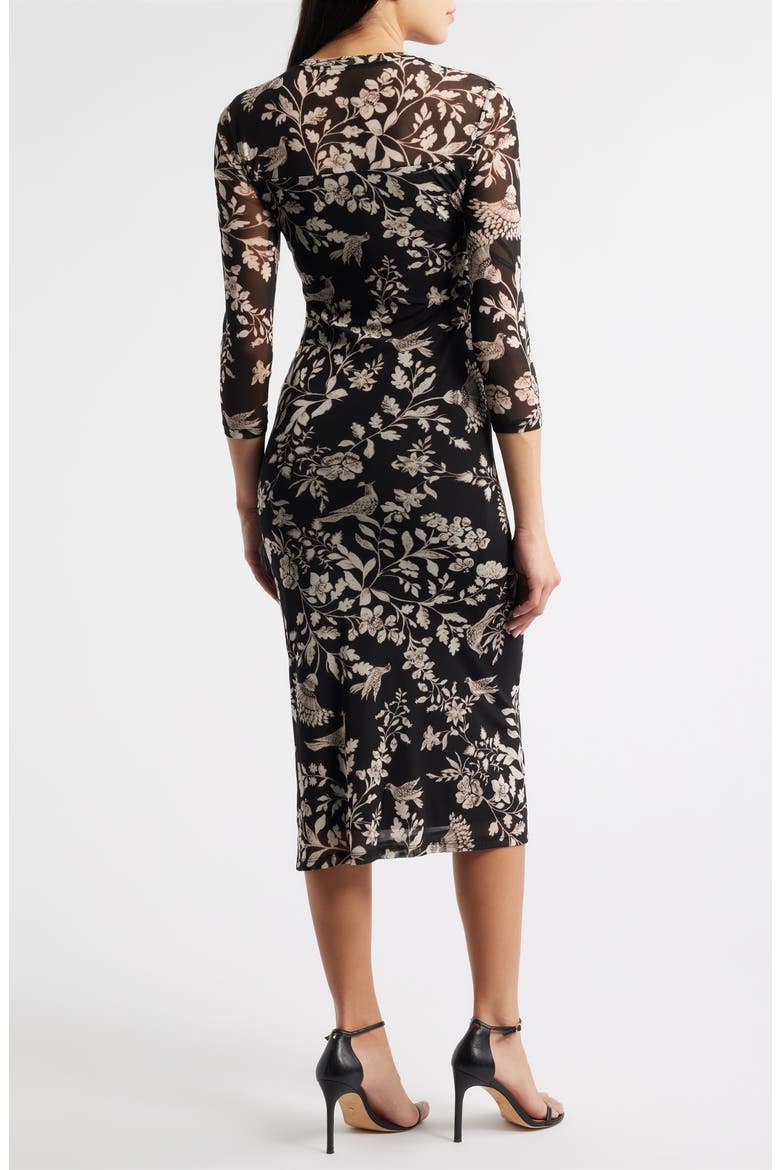 Floral Side Ruched Mesh Midi Dress, Alternate, color, ANNE BLACK MULTI