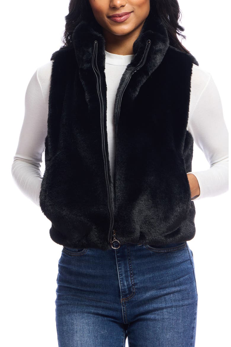 Le Mink Faux Fur Crop Vest, Main, color, BLACK