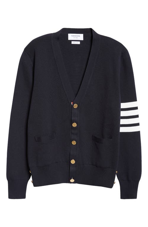 Thom Browne Milano Stitch V Neck Cardigan With 4 Bar In Fine Merino Wool Clothing In Navy