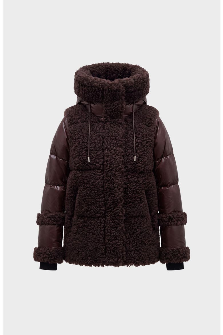 Marissa Teddy & Down Puffer Coat, Alternate, color, Espresso