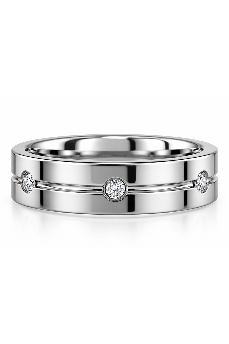 Men's 3/8ct Diamond 6.5mm Comfort Fit Ring Polished Tungsten Wedding Band, Main, color, Tungsten