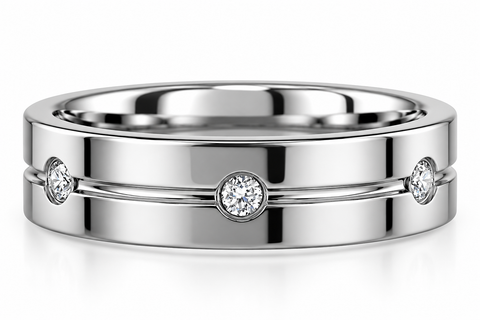 Men's 3/8ct Diamond 6.5mm Comfort Fit Ring Polished Tungsten Wedding Band