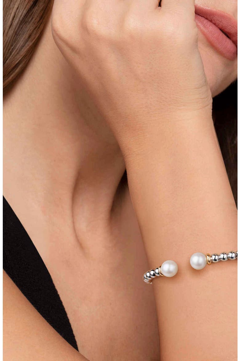 Bujukan Pearl & 14K Gold Sterling Silver Bangle Bracelet, Alternate, color, SILVER/ 14K YELLOW GOLD