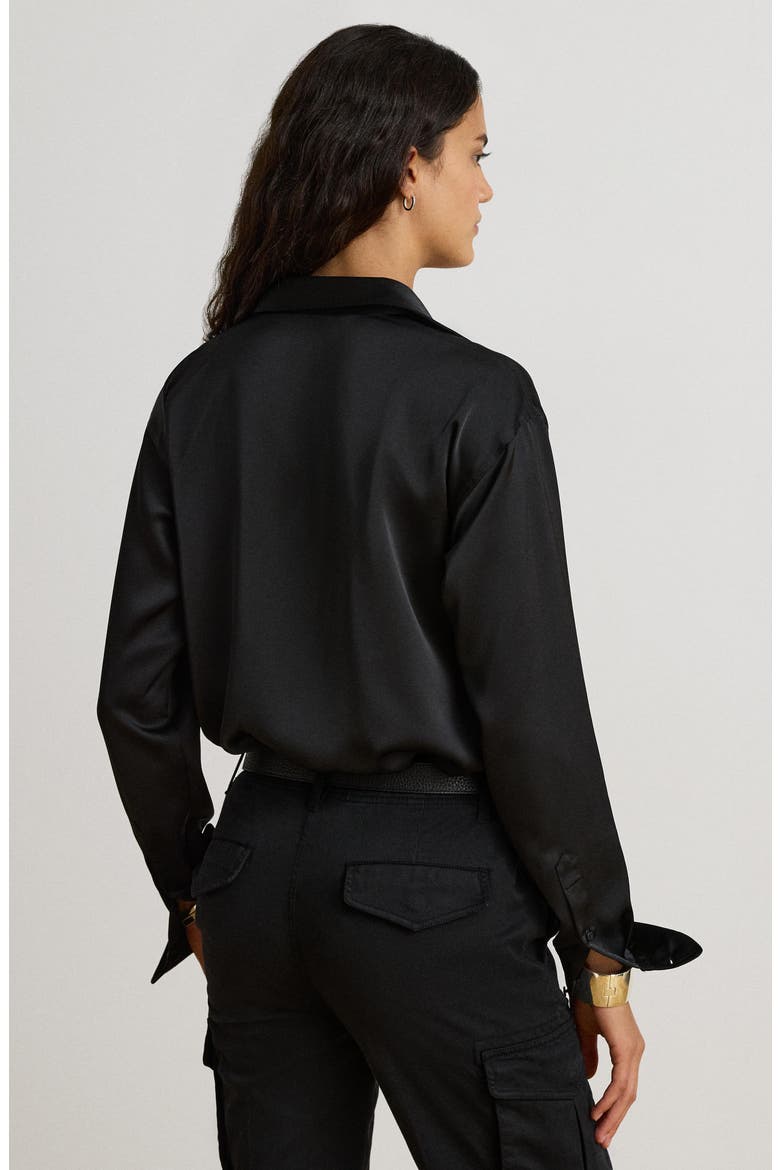 Kotta Satin Button-Up Shirt, Alternate, color, BLACK
