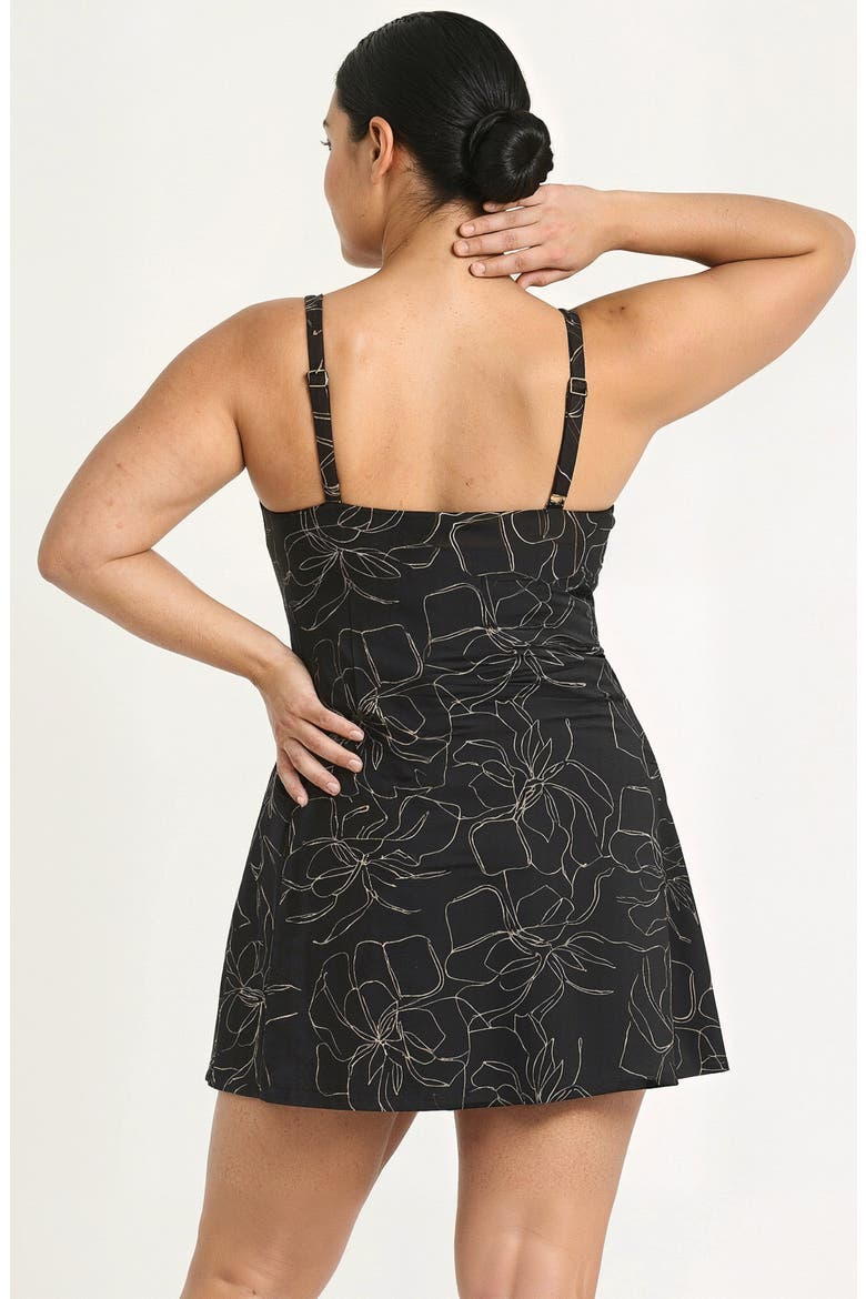 Plus Size Alana Wrap-Style Swim Dress With Hidden Bottoms and Adjustable Straps, Alternate, color, Black Floral