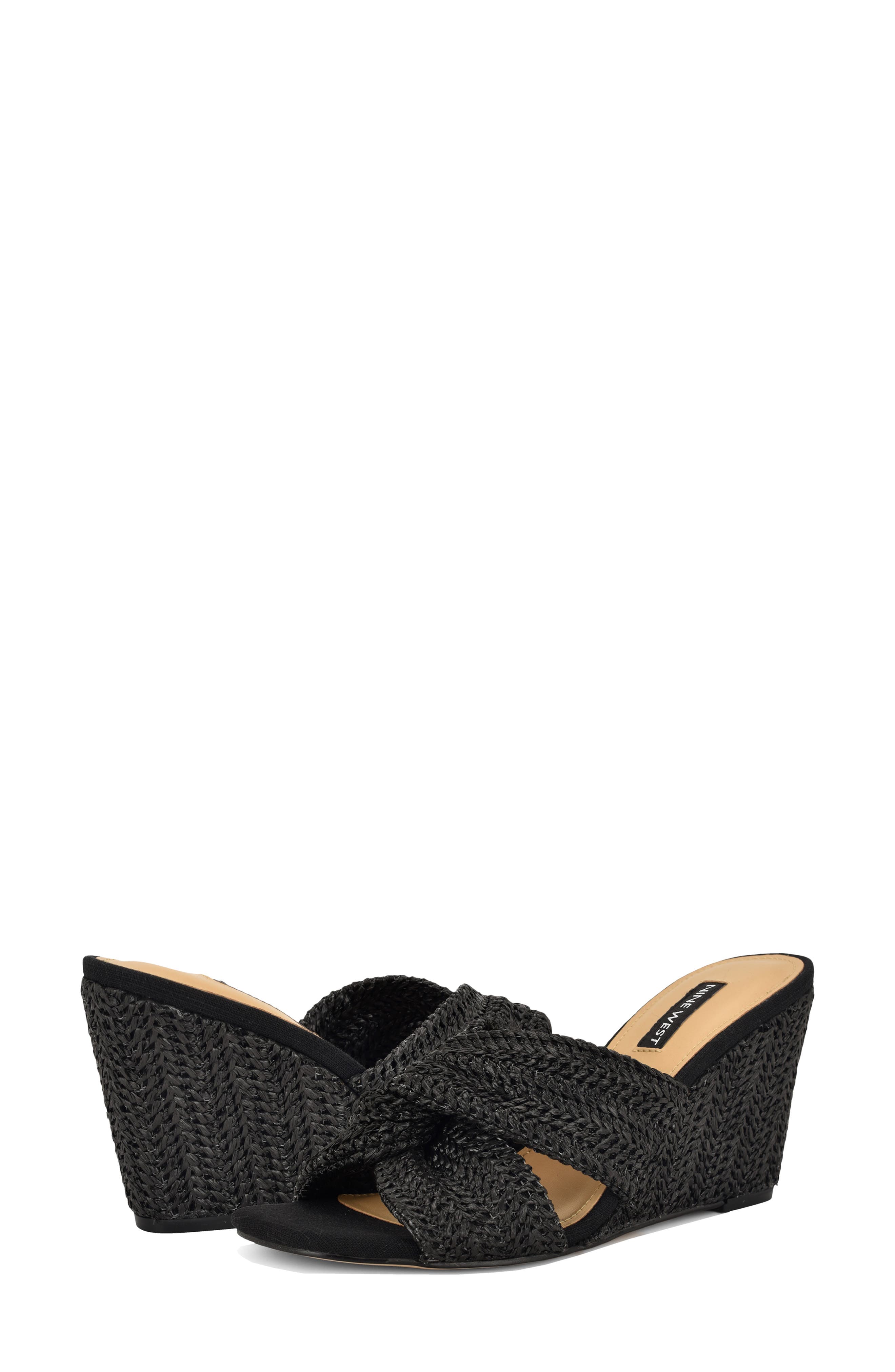 Nine West Nejia Wedge Sandal, Alternate, color, Black