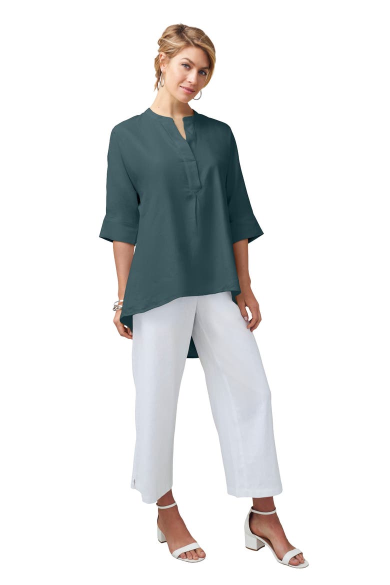 Hi Low Linen Tunic, Main, color, MYSTIC PINE