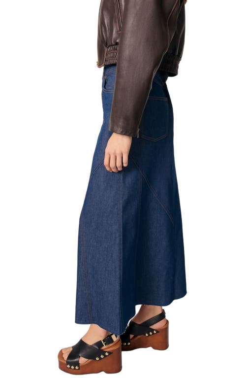 Maje Long Denim Skirt In Navy
