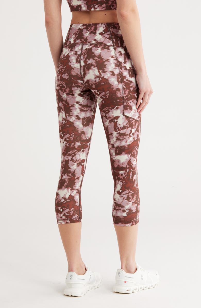 Z by Zella Perform High Waist Pocket Crop Leggings, Alternate, color, Brownfractured Dye