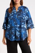 KASPER Floral Print Ruffle Sleeve Top
