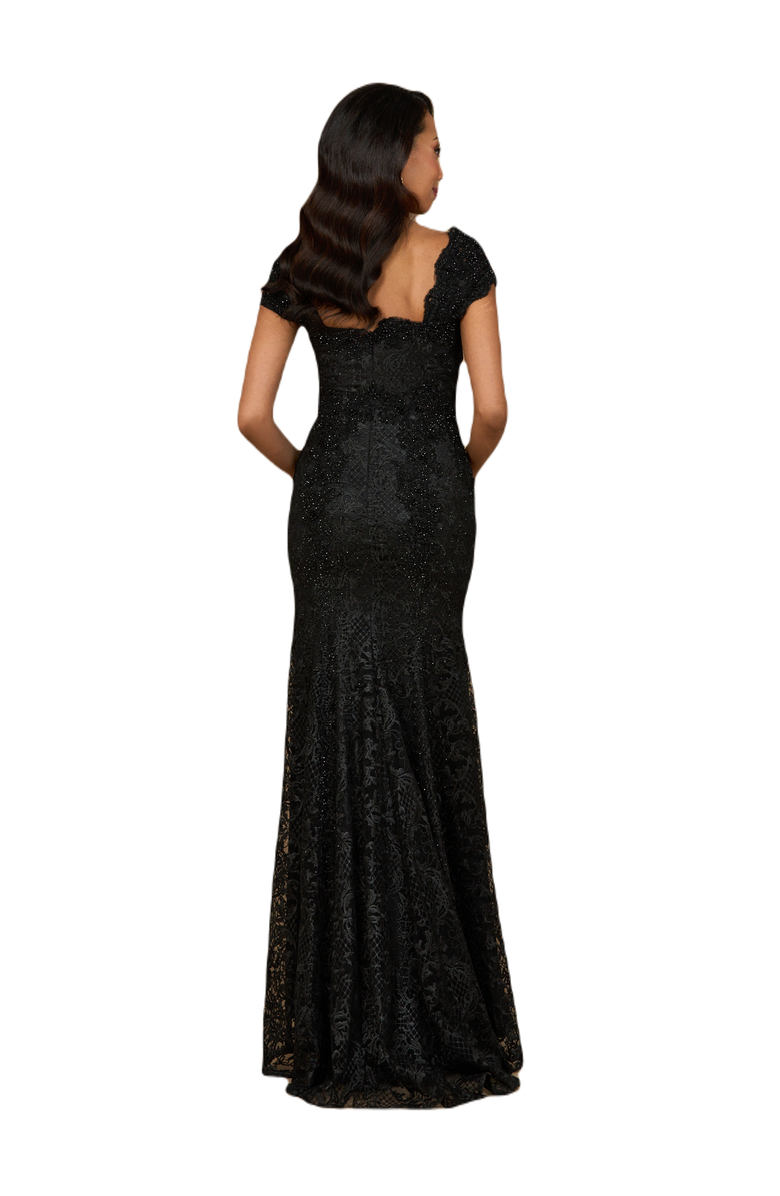 LARA New York Fitted Lace Mermaid Gown, Alternate, color, Black