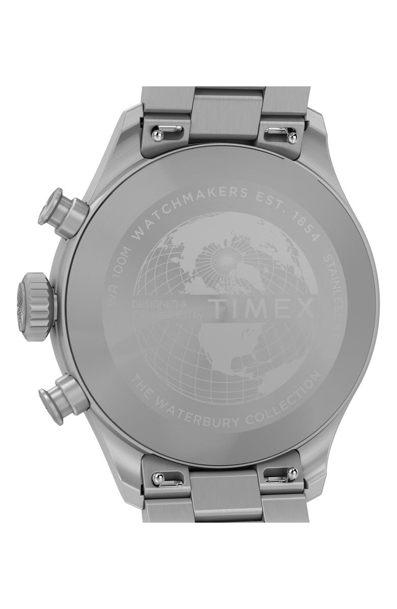 Timex<sup>®</sup> Waterbury Ace Chronograph Leather Strap Watch, 41mm, Alternate, color, Silver