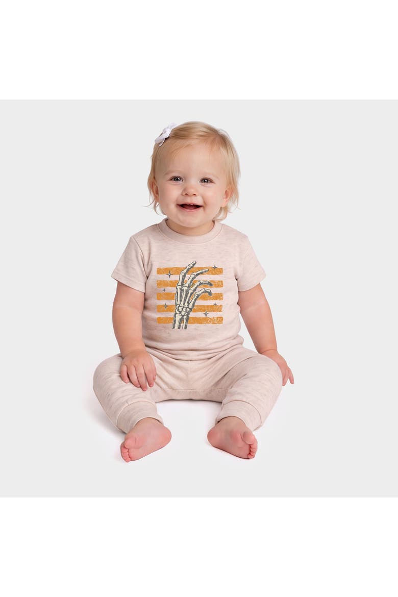 Skeleton Hand Stripes Jogger Pant Crew Set Baby, Alternate, color, Oatmeal