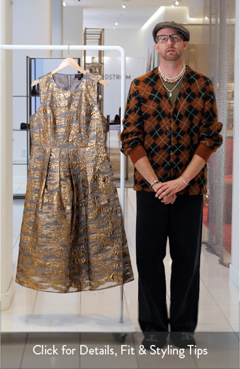 Metallic Jacquard Cocktail Midi Dress, sales video thumbnail