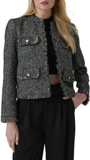 GUESS Jenny Fringed Herringbone Jacket