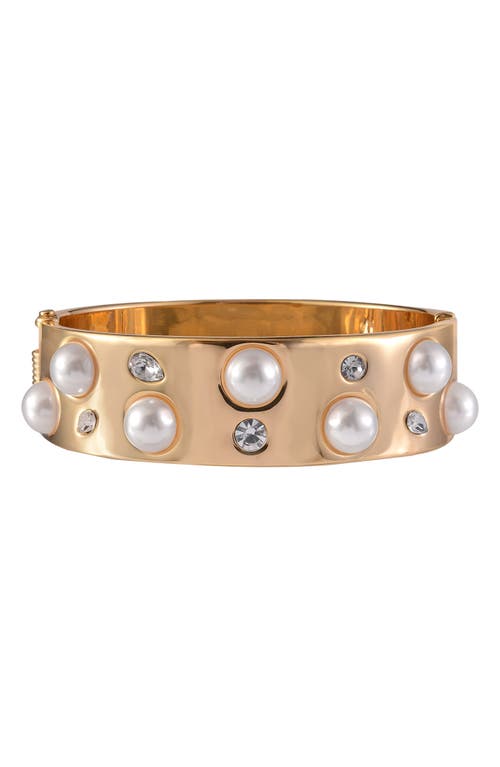 Laundry By Shelli Segal Crystal & Faux Pearl Hinge Bangle Bracelet In Gold