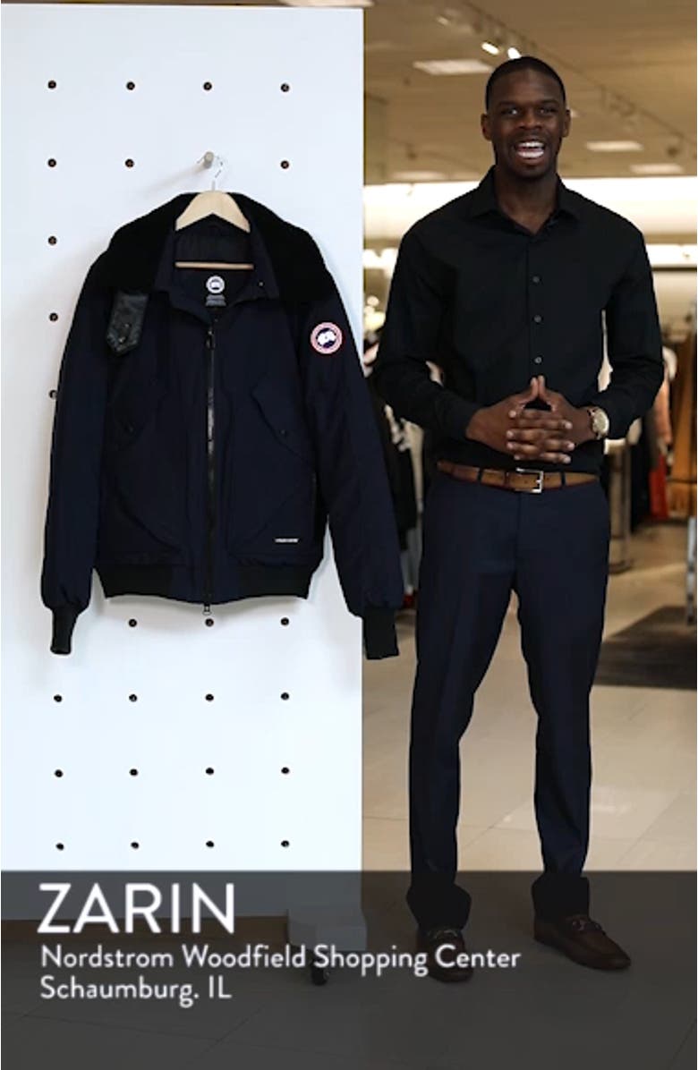 Bromley Slim Fit Down Bomber Jacket with Genuine Shearling Collar, sales video thumbnail